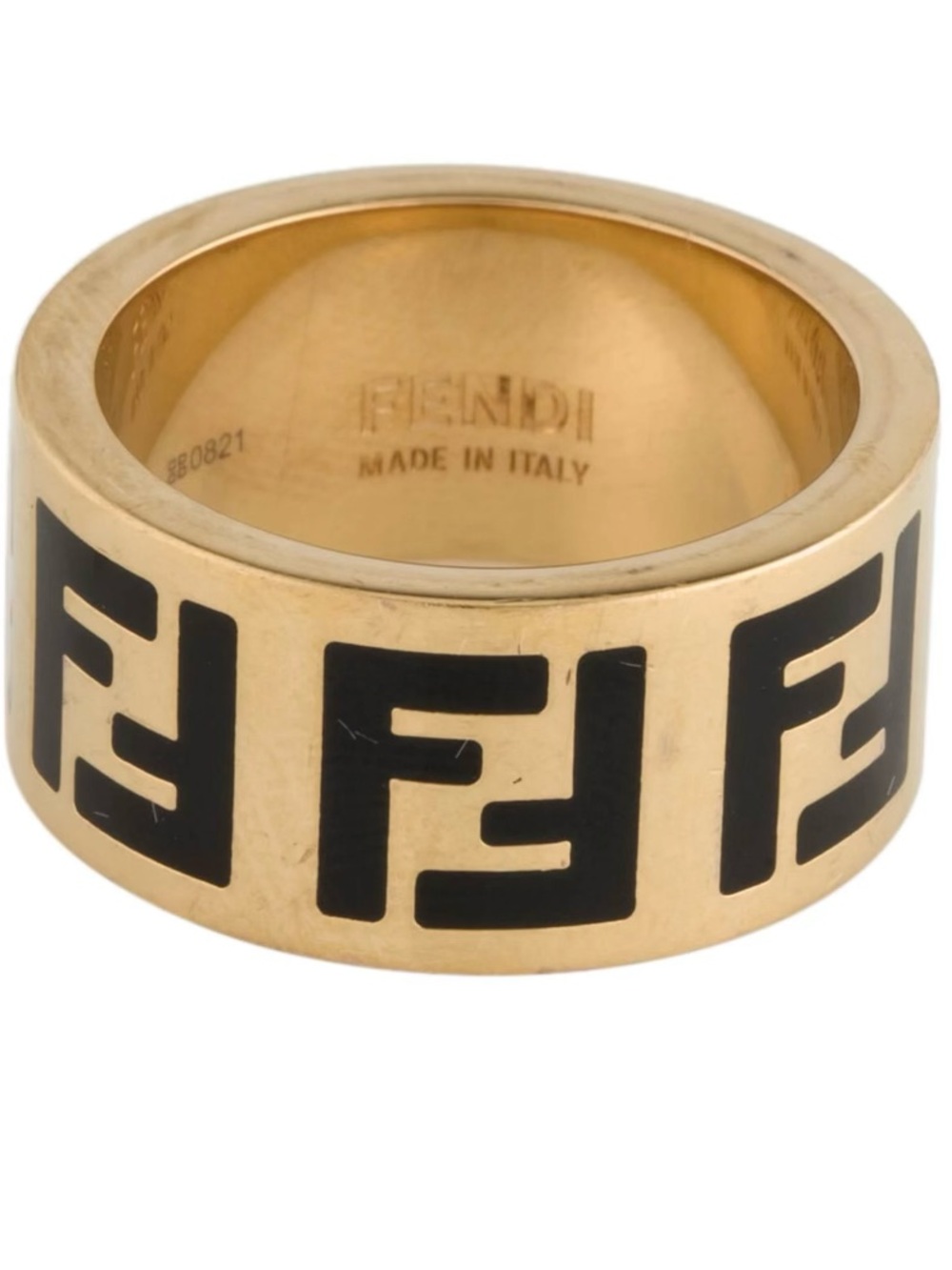 Fendi Forever Fendi Gold-Tone Ring with Black Logo Inlay - Picture 2 of 6